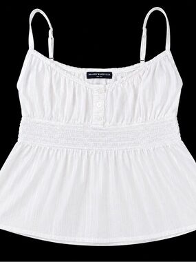 Brandy Mellville Back to School white smocked striped babydoll one size tank top